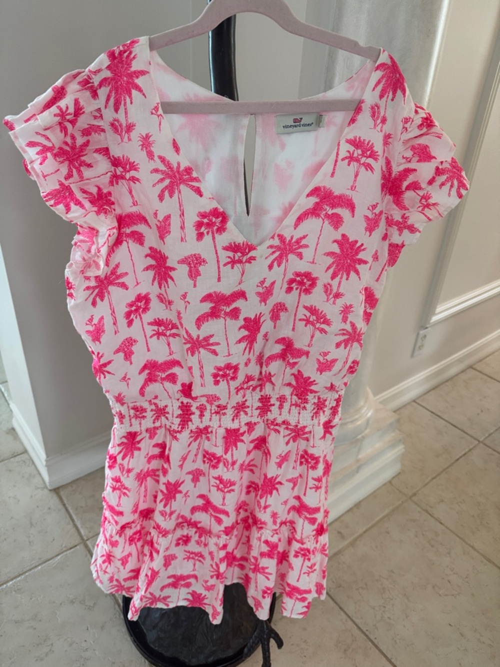 Vineyard Vines White Dress with Hot Pink Palm Print